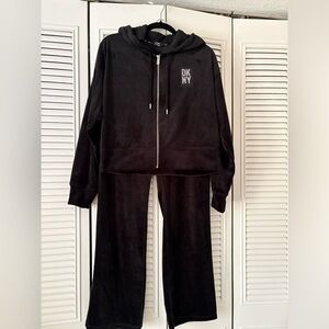 DKNY Black Velour Hoodie and Pants Set